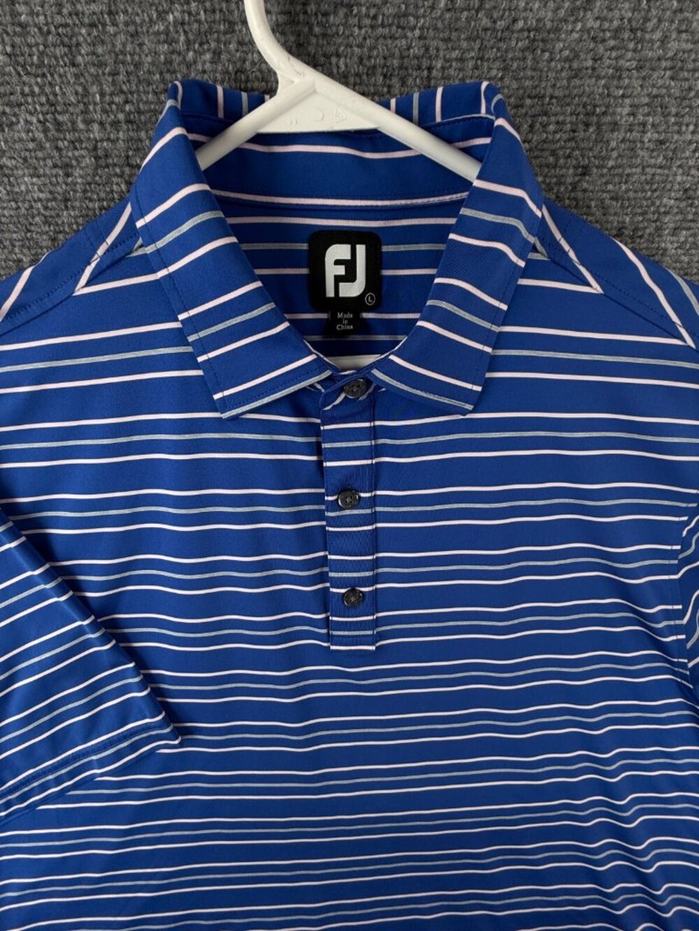 Footjoy Striped Blue Pink Polo Shirt Large Stretch Golf Outdoors Performance